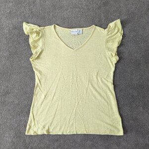 Rachel Zoe Women's Linen Blouse Size Small Cuffed Sleeve V-neck